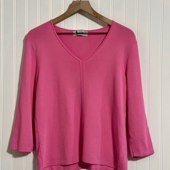 Dressbarn Large Pink V-Neck 3/4 Sleeve Knit Sweater Soft Office Chic - Picture 2 of 8